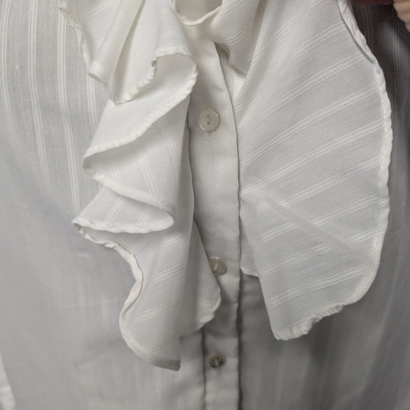 Vintage White Striped Maternity Ruffled Bib Collar Blouse, Original Owner - Picture 9 of 17